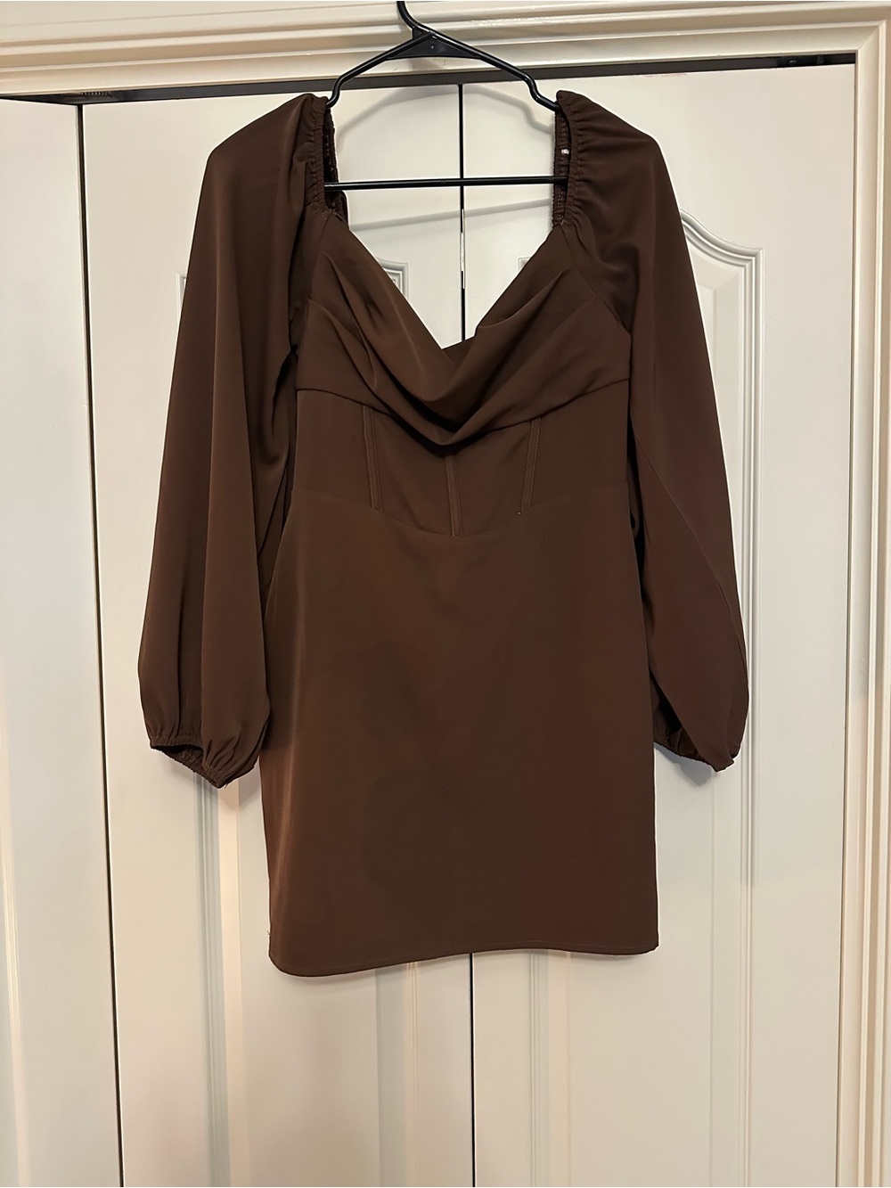 Princess Polly Chocolate Brown Cowl Neck Long Sleeve Mini Dress Top
